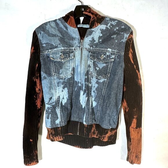 Marsh Landing Petite Medium Denim Black Cotton Sweater Acid Wash Grunge Tie Dye - Picture 1 of 5